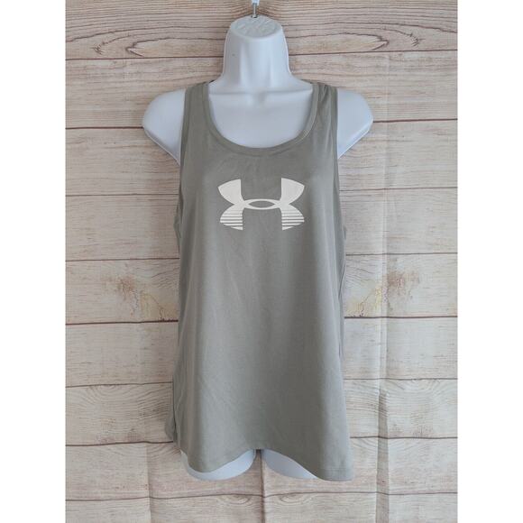Under Armour Womens Tank Top Graphic Gray Athletic Racerback Heatgear Medium - Picture 1 of 5